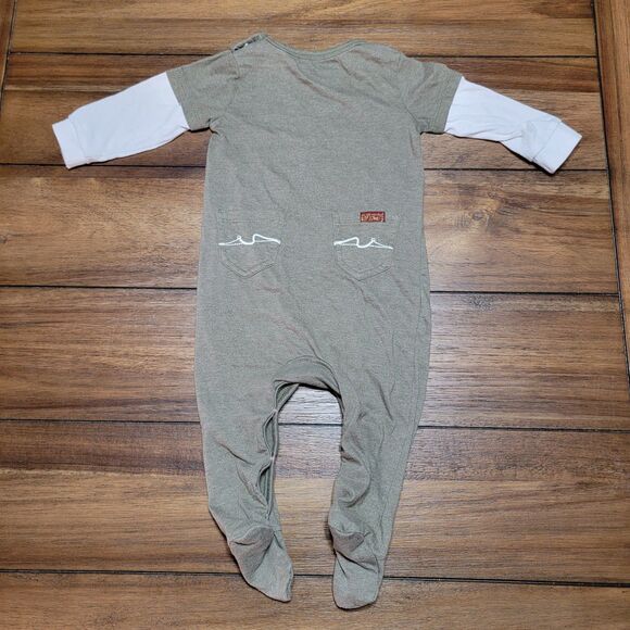 Seven For All Mankind LS Army Green Bodysuit w/ Footies - Picture 5 of 9